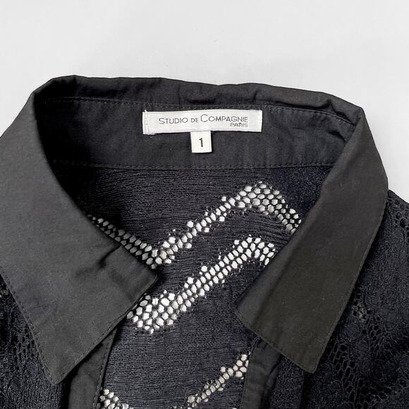 VTG Black Lace Goth Y2K Wrap Top Dark Romantic Shear Studio De Compagnie Paris - Picture 4 of 11